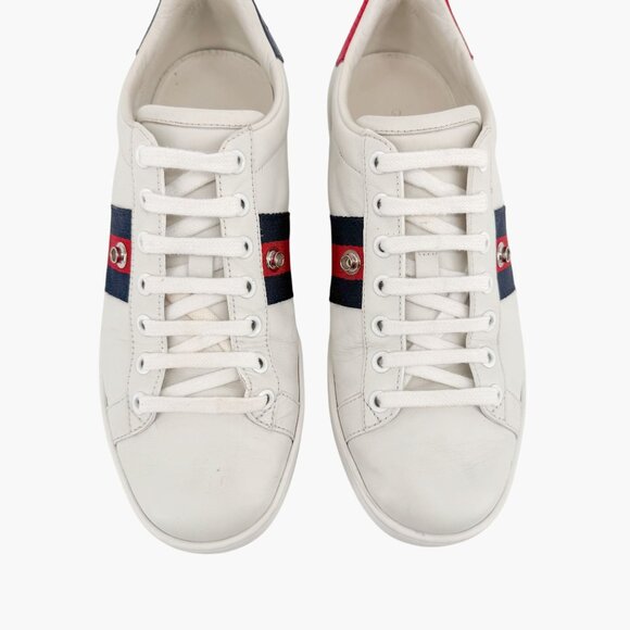 Gucci Crystal Bow Ace Sneakers EU 37.5 US 7.5 White Leather Low Top Lace Up Shoe - Picture 4 of 13